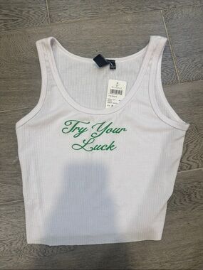 Windsor White Ribbed Crop Tank with Green Script